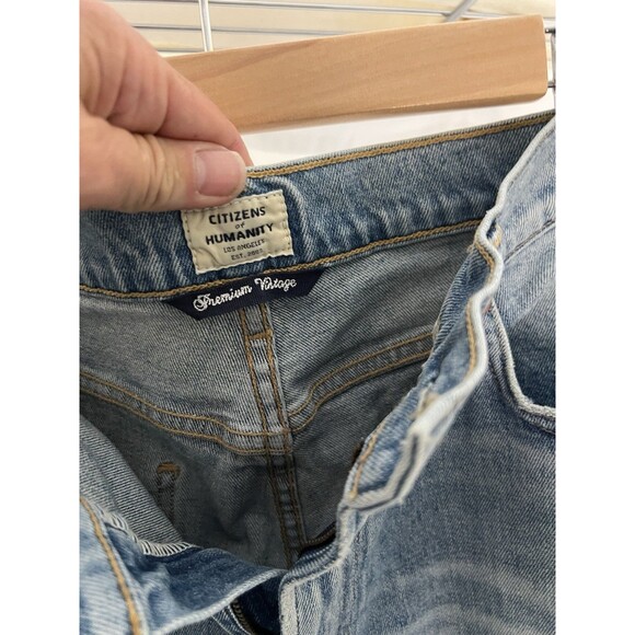 Citizens of Humanity Demy Cropped Flare Jeans Floral Trim Distressed Denim 32 - Picture 7 of 12